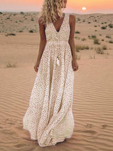Bohemian V-Neck Sleeveless Charming Polka-Dot Maxi Skirt InsStreet