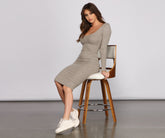 Keeping Knit Cute and Graceful Casual Ribbed Midi Dress InsStreet
