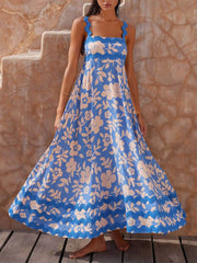 Printed Square Neck Charming Strap Maxi Dress InsStreet