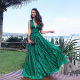 Sleeveless Patchwork V-Neck Floor-Length Mid Waist Women's Dress Ins street