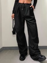 Solid Drawstring Waist Parachute Pants InsStreet