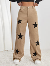 Star Print High Waist Straight Leg Pants InsStreet