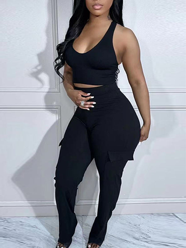 Solid Tank Top & Cargo Pants Set Ins Street