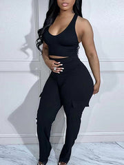 Solid Tank Top & Cargo Pants Set Ins Street