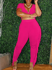 Twisted Crop Top & Fringe Pants Set--Clearance Ins Street