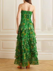 Strapless Layered Bandeau Charming Floral Print Maxi Dress InsStreet