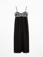 Classic Linen Floral Charming Patchwork Suspender Midi Dress InsStreet