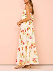 Unique Floral Print Halter Graceful Backless Extra Maxi Dress InsStreet