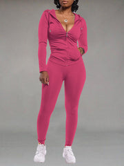 Solid Zip Hoodie & Pants Set Ins Street