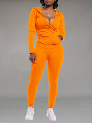 Solid Zip Hoodie & Pants Set Ins Street