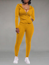 Solid Zip Hoodie & Pants Set Ins Street