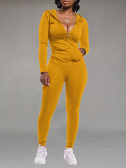Solid Zip Hoodie & Pants Set Ins Street