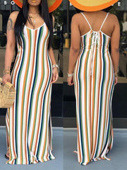 Stripe Lace-Up Cami Dress Ins Street