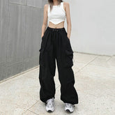 Straight Trousers Fashion Wide Leg Pockets Joggers Trousers InsStreet