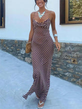 Striped Sexy Slim-Fitting Charming Strappy Chest-Length Floor-Length Dress InsStreet