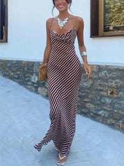 Striped Sexy Slim-Fitting Charming Strappy Chest-Length Floor-Length Dress InsStreet