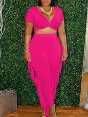 Twisted Crop Top & Fringe Pants Set--Clearance Ins Street