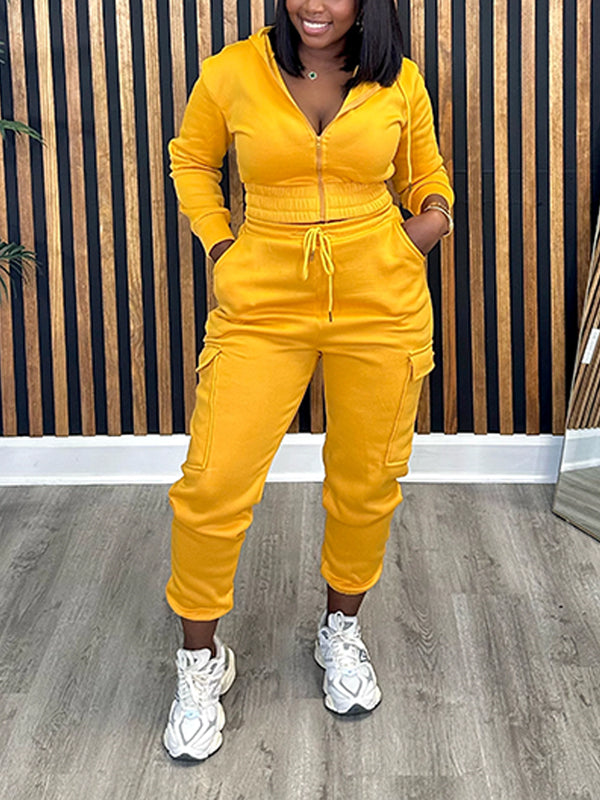 Zip-Front Hoodie & Cargo Jogger Pants set Ins Street