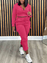 Zip-Front Hoodie & Cargo Jogger Pants set Ins Street