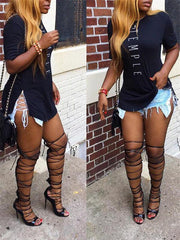 Side-Slit Slogan T-shirt Ins Street