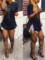 Side-Slit Slogan T-shirt Ins Street