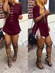 Side-Slit Slogan T-shirt Ins Street