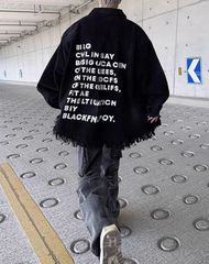 Rhinestone Rock And Roll Cotton Frayed Shacket - Black Ins Street