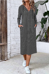 Long Sleeve Hooded Dress with Stripes InsStreet
