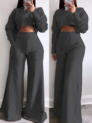 Raw-cut Sweatshirt & Wide-Leg Pants Set Ins Street