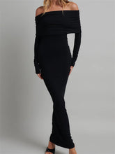 Women Slash Neck Off Shoulder Party Formal Spring Autumn Sleeve Slim Solid Female Vestidos InsStreet