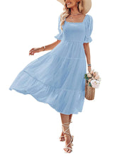 Elegant Women Chiffon Summer Mesh Short Puff Sleeve Square Neck Dot Pattern Stretch Ruched Beachwear InsStreet