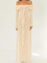 Elegant Women Knitted Evening Solid Sleeve Slash Neck Off Shoulder Ruffles Party Female Vestido InsStreet