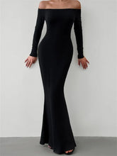 Elegant Women Sleeve Trumpet Solid Slash Neck Off-Shoulder Party Beach Cocktail Club Streetwear InsStreet