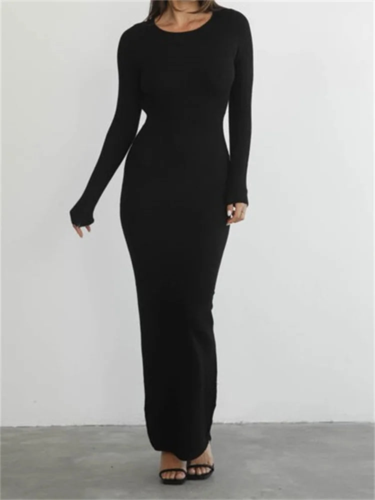 Elegant Women Round Neck Party Solid Color Sleeve Backless Tie Up Party Female Vestidos InsStreet