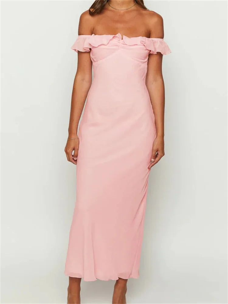 Elegant Women Summer Evening Backless Off Shoulder Slash Neck Ruffles Party Formal Female Vestidos InsStreet