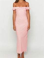 Elegant Women Summer Evening Backless Off Shoulder Slash Neck Ruffles Party Formal Female Vestidos InsStreet