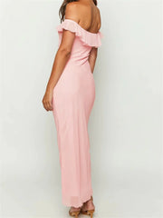 Elegant Women Summer Evening Backless Off Shoulder Slash Neck Ruffles Party Formal Female Vestidos InsStreet