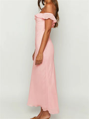 Elegant Women Summer Evening Backless Off Shoulder Slash Neck Ruffles Party Formal Female Vestidos InsStreet