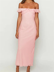 Elegant Women Summer Evening Backless Off Shoulder Slash Neck Ruffles Party Formal Female Vestidos InsStreet