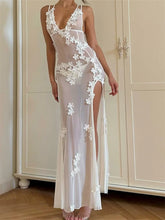 Flowers for Women Sexy Sleeveless Strap High Split Backless Mesh See Through Vestidos Party Clubwear InsStreet