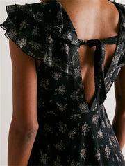 Retro Women Summer Casual Floral Print Ruffles Sleeveless V-Neck Fashion Holiday Beach Vestidos InsStreet