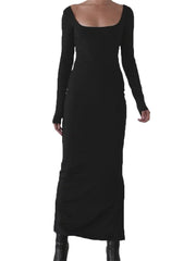Sexy Women Backless Hollow Out Criss-cross Tie-up Sleeve Black Solid Slim Fit Party Vestidos InsStreet