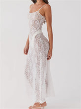 Sexy Women Lace Floral Sexy Mesh See Through Summer Sleeveless Strap White Beach Female Vestido InsStreet