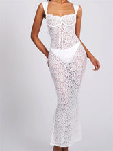 Sexy Women Lace Floral Sling Mesh See-Through Sleeveless Strap Low Cut Summer Backless Party Vestido InsStreet