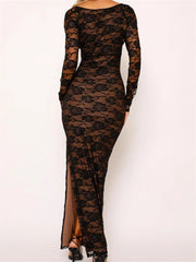 Sexy Women Lace Sleeve Low Cut Deep V-neck Party Club with Bra Summer High Split Vestidos InsStreet