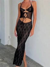 Sexy Women Lace Sleeveless Strap Sling Party Club Mesh See Through Hollow Out Slim Fit Vestidos InsStreet