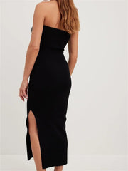 Sexy Women Tube Solid Strapless Off Shoulder Backless Summer Side Split Party Knitted Vestidos InsStreet
