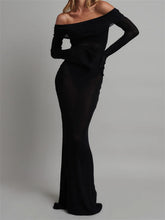 Sexy Women Slash Neck Off Shoulder Party Formal Spring Autumn Sleeve Slim Solid Female Vestidos InsStreet