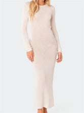 Sexy Women Summer Autumn Party Solid Round Neck Sleeve Backless Knitted Female Vestido Clubwear InsStreet