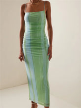 Tie Dyeing Print Mesh Women Sleeveless Strap Square Neck Slim Fit Sling Summer Female Vestidos InsStreet